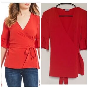 Draper James Red Wrap Blouse Ruffle Sleeves